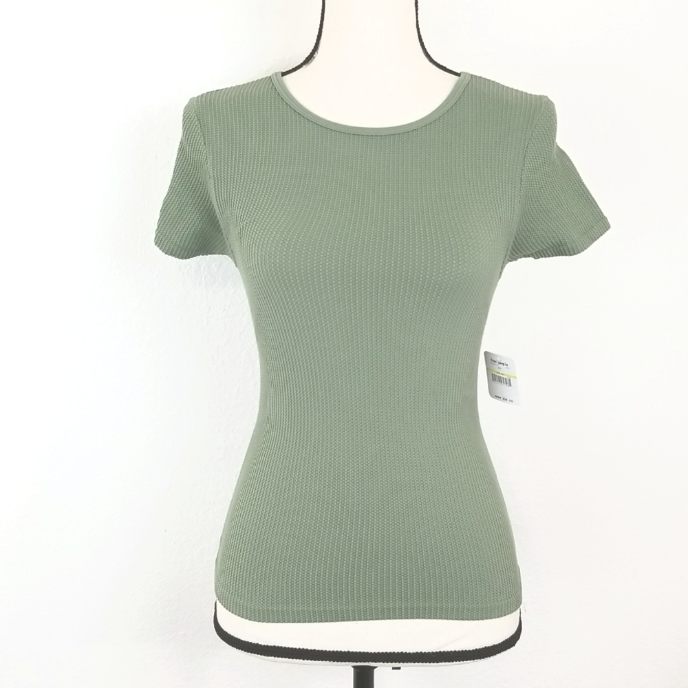 Free People Green Fitted Ribbed Short Sleeve Tee